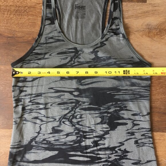 Nike DriFit Tank Top Small Green Black Racerback Graphic Marbled Print Running - Picture 5 of 9